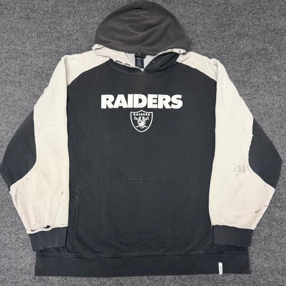 Vintage Reebok NFL Raiders Hoodie Black White Y2K Football Sweatshirt Mens XXL